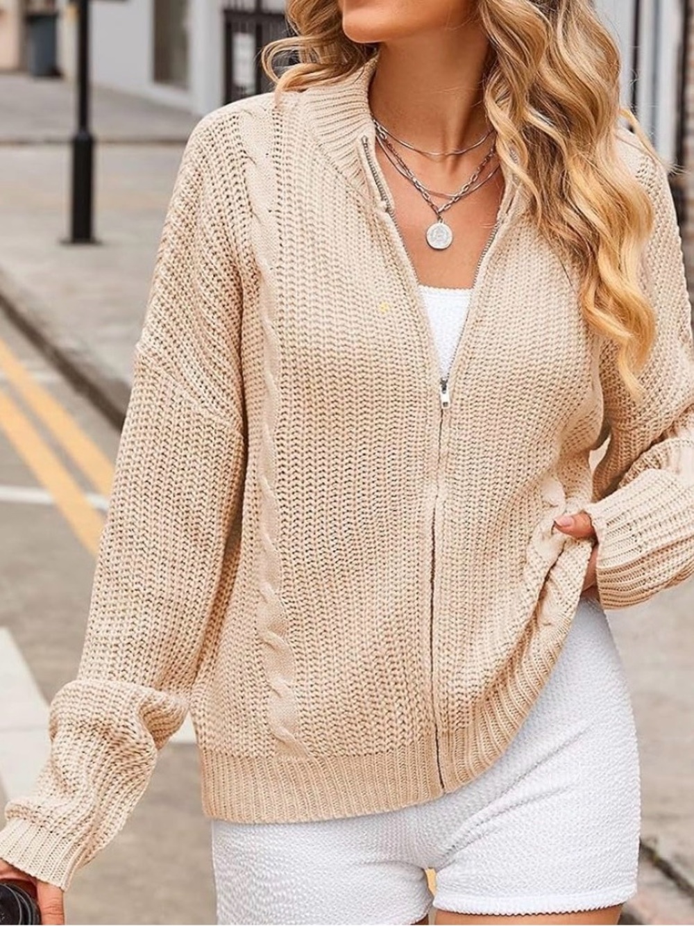 Viottiset Women's Full Zipper Oversized Cardigan Sweater Long Sleeve Chunky Knit